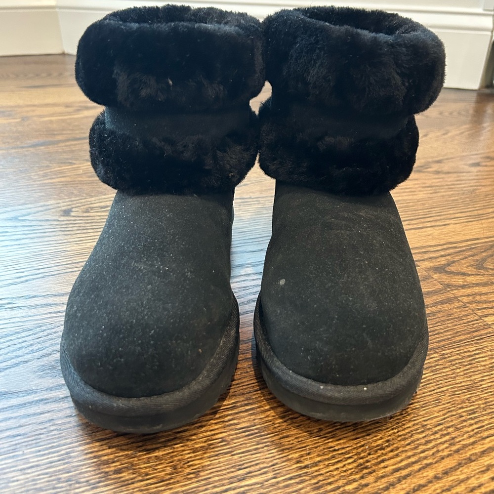 UGG Black Faux Fur Cuff Ankle Booties